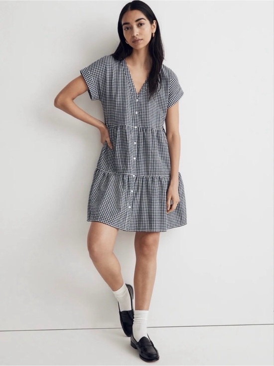 Madewell Dresses & Skirts - Madewell | Blue & White Gingham Button-Front Tiered Mini Dress
